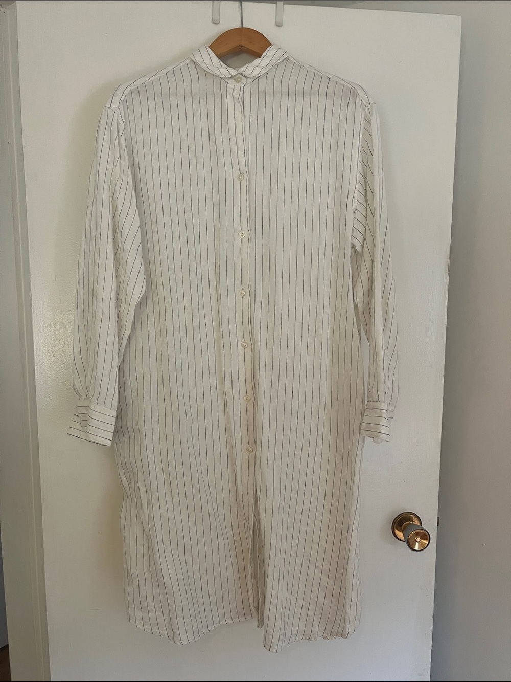 Muji linen pinstripe shirt dress